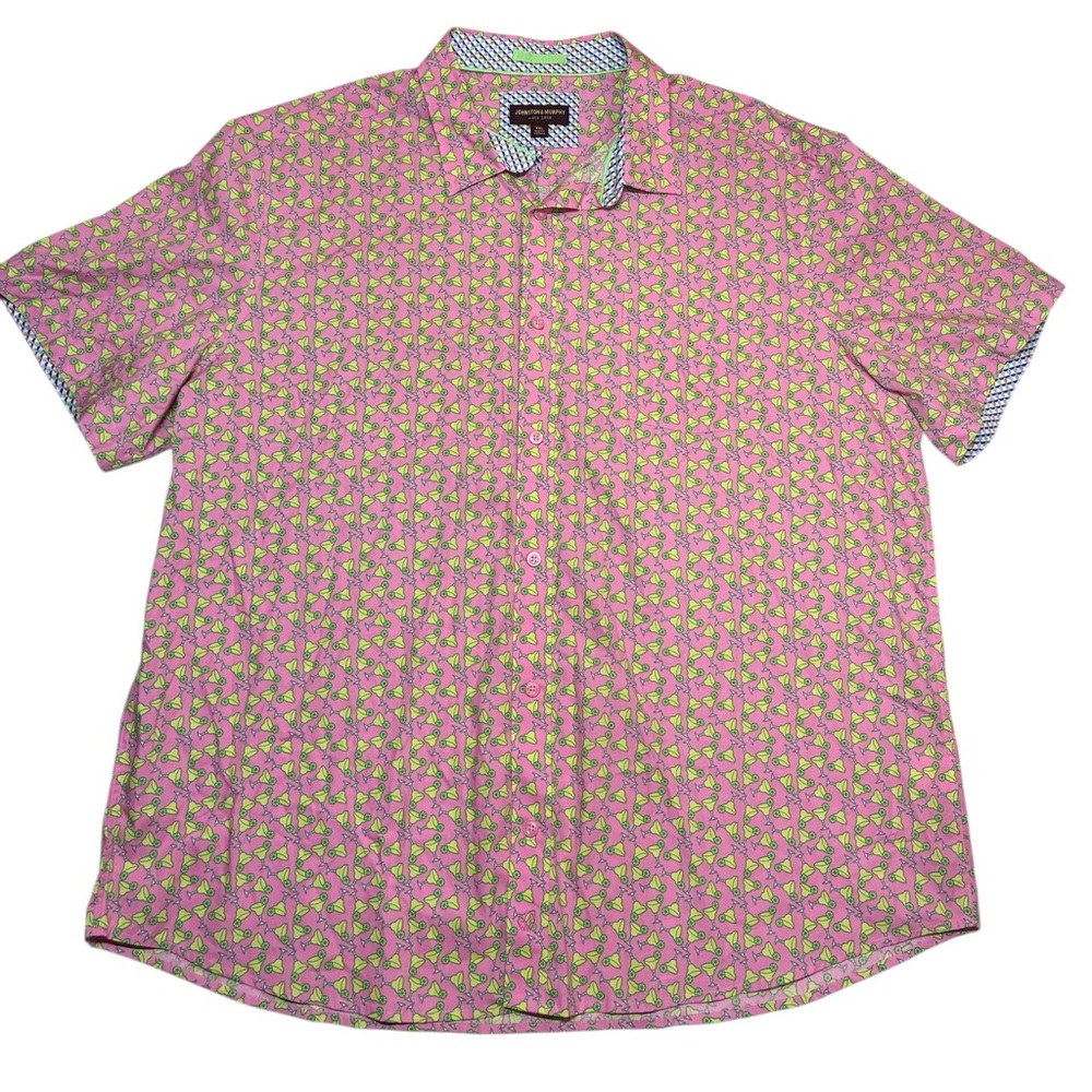 Johnston & Murphy Button Down Shirt, Short Sleeve, Margarita Pattern, Size XXL